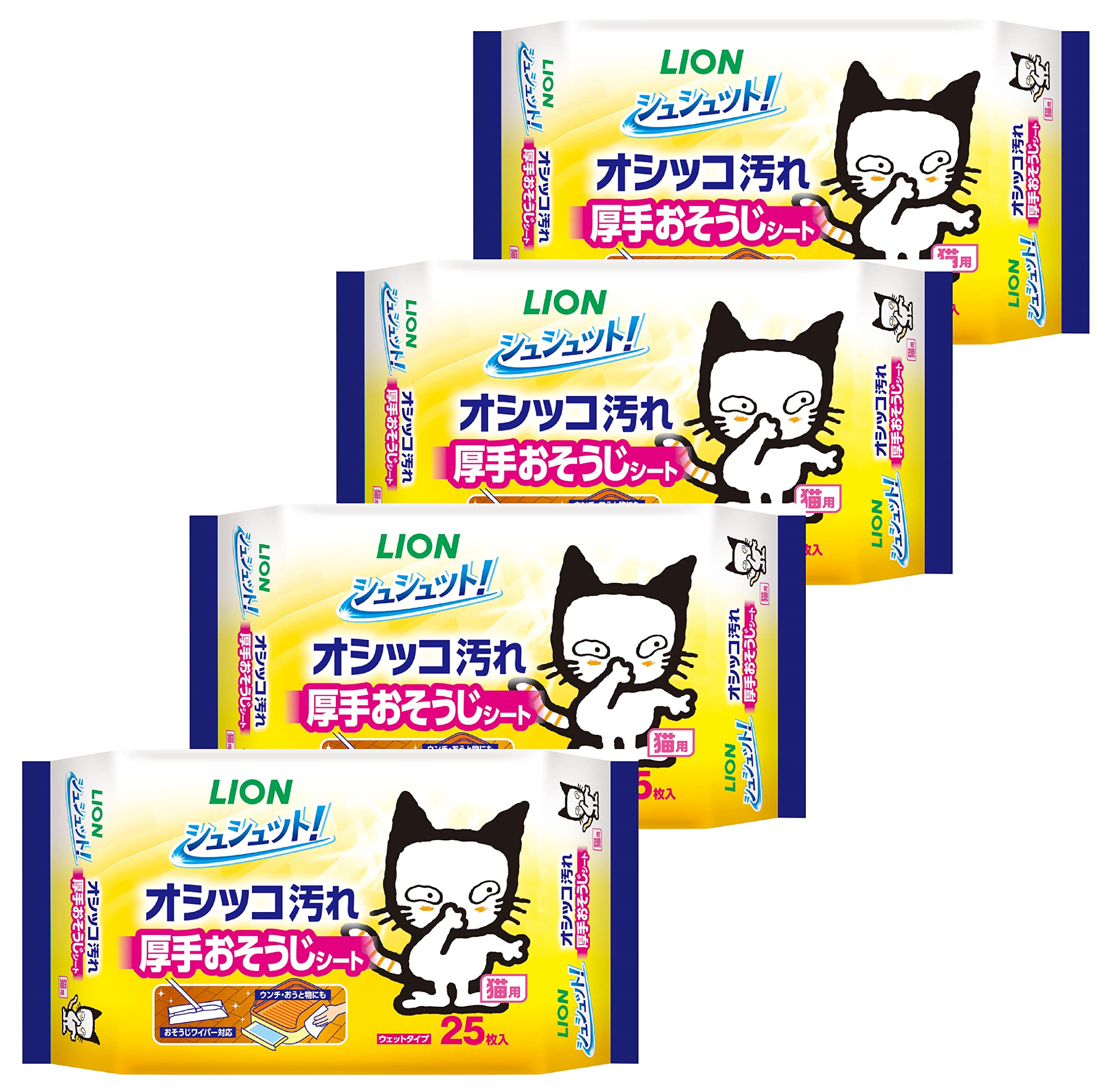 ライオン シュシュット! 厚手おそうじシート 猫用 25枚入り×4個セットの商品画像