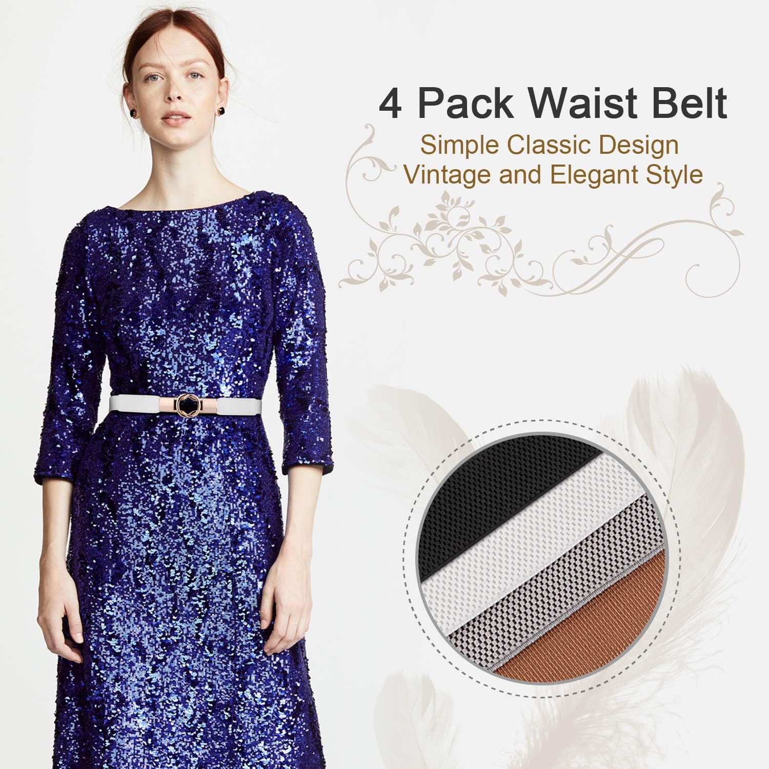 Women Skinny Belt for Dresses Retro Stretch Ladies Waist Belt Plus Size Set of 4 at  Women’s Clothing store