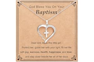 Lydow Baptism First Communion Confirmation Cross Heart Necklace for Girls Women Christian Religious Catholic Jewelry Gifts 16+3 Inches