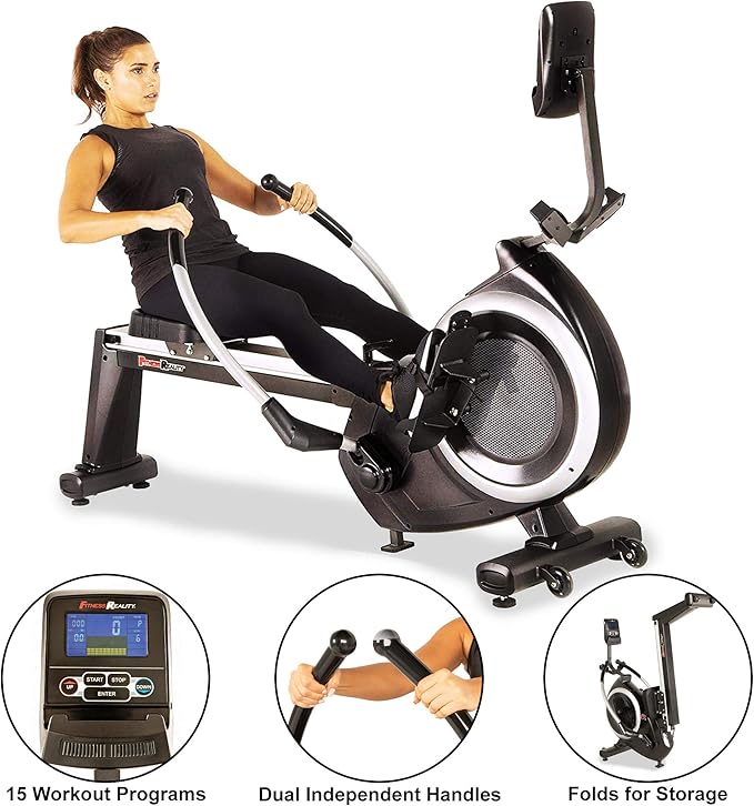 Fitness Reality 4000MR Magnetic Rower Rowing Machine with 15 Workout Programs, 2677, Black