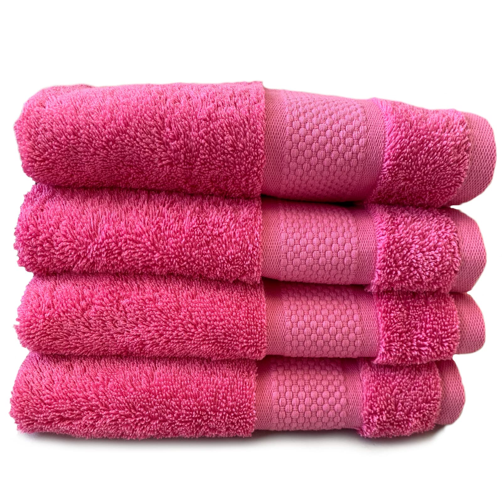 Sue Rossi Organic Turkish Cotton Guest Towels Set Of 4, Kitchen Or Bathroom Pack, Size 30cm x 50cm, Soft, Fluffy & Absorbent 600gsm Towel (Pink, 4)