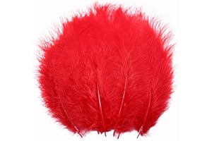 THARAHT 100pcs Red Fluffy Turkey Marabou Feathers 4-6inch for craft Dream Catcher Decoration Natural Fluffy Turkey Marabou Fe