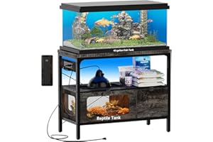 Hyomdeck 40 Gallon Fish Tank Stand with Outlet & LED Light, 39.37‘’ Aquarium Stand with Reptile Tank, Tortoise Habitat with Anti Escape Door and Acrylic Glass, Snake Tank with Ventilation Mesh, Oak