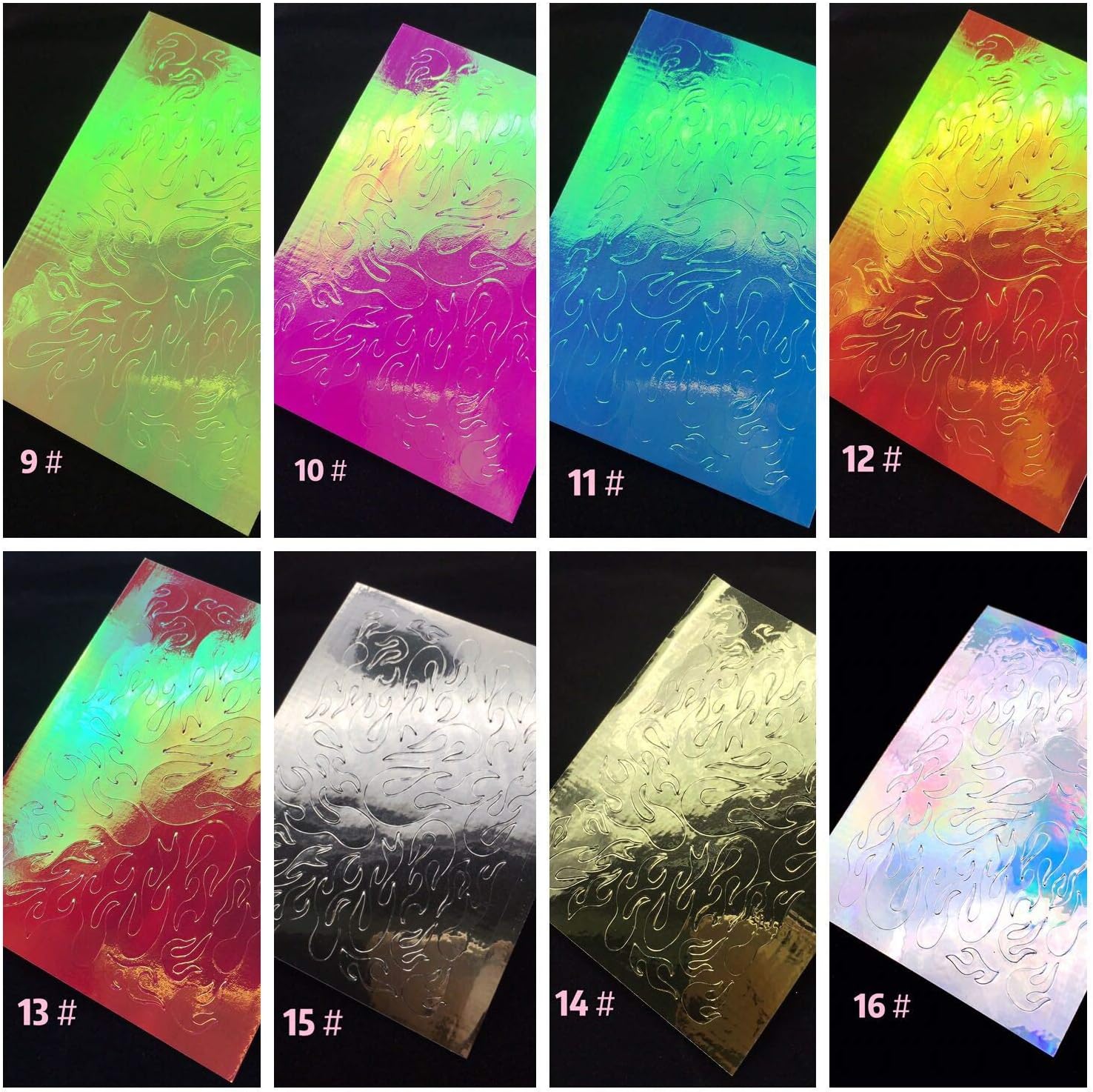 Flame Reflections Nail Stickers - 16PCS Holographic Fire Flame Nail Art Decals 3D Vinyls Nail Stencil for Nails Manicure Tape Adhesive Foils DIY Decoration: Kitchen & Dining