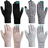 Jeere 4 Pairs Winter Knit Gloves for Women Touchscreen Texting Warm Gloves Elastic Cuff Thick Thermal for Cold Weather