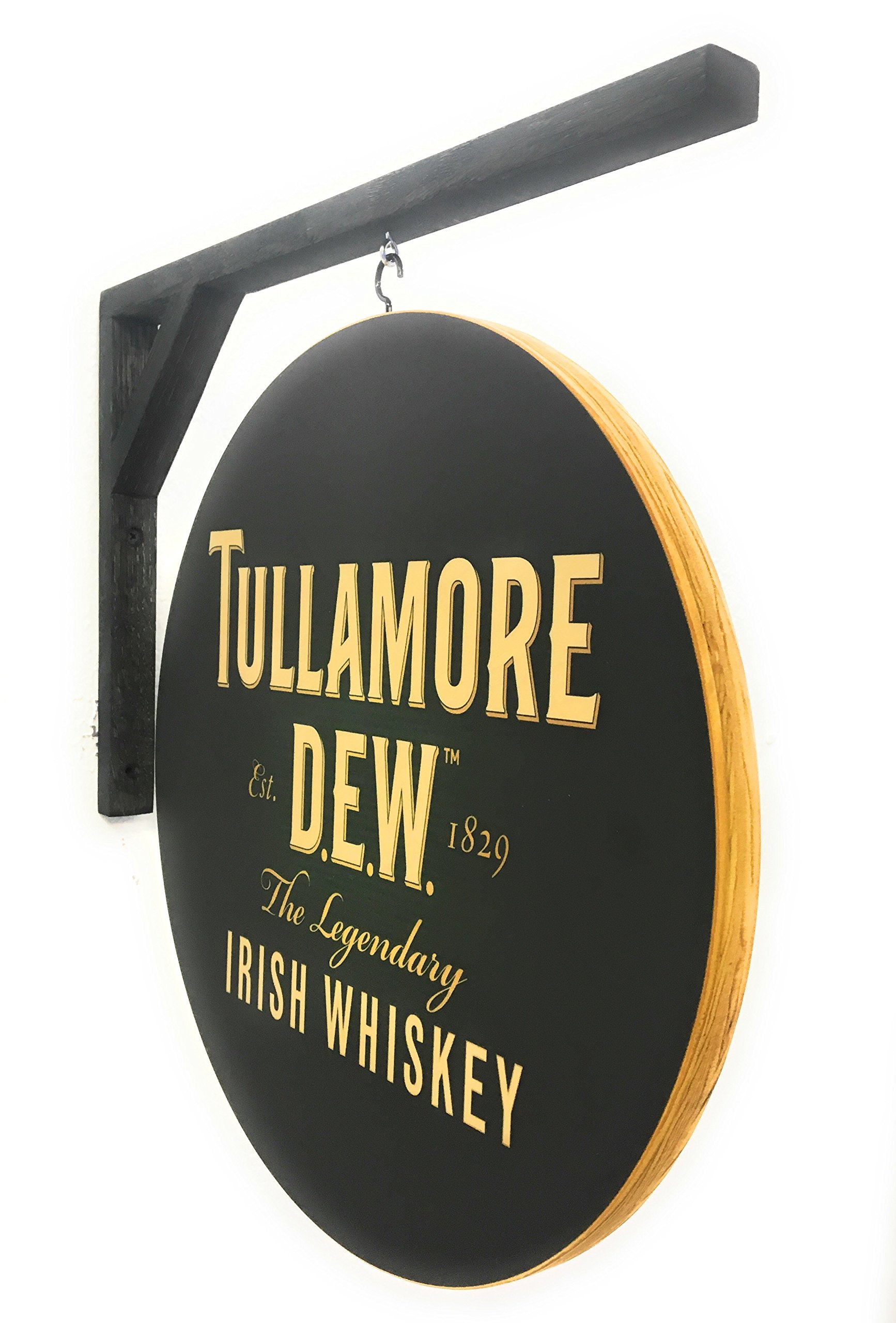 Tullamore Dew Irish Whiskey Sign - Double Sided Badge Sign - 15" Diameter - Includes Wall Hanging Bracket - INDOOR USE ONLY