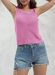 FISACE Womens Summer Crochet Knit Sweater Tank Tops