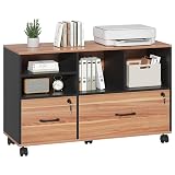Semoic 2 Drawer File Cabinet for Home Office, Lockable Rolling Filing Cabinet with Adjustable Shelves, Wood Lateral File Cabinet with Lock, Printer Stand Office Storage Cabinet, Rustic Brown & Black