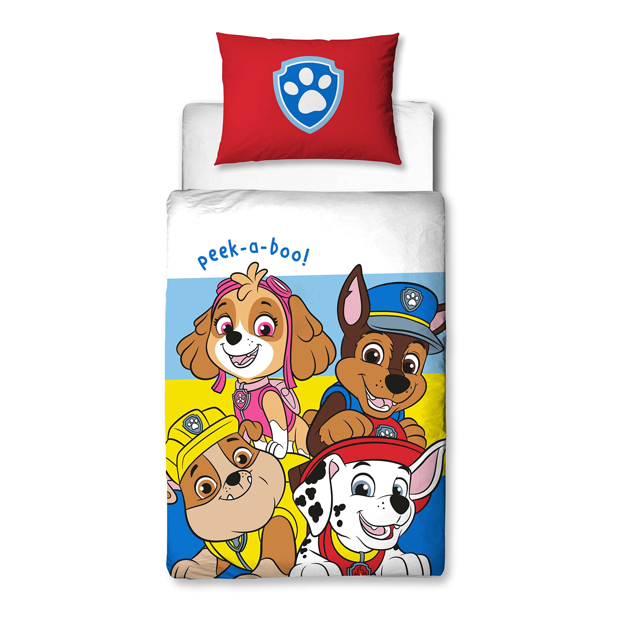 PAW PATROL Official Pupster Design Toddler Cot Bed Duvet Cover Set | Reversible 2 Sided Bedding Duvet Cover Including Matching Pillow Case, Polycotton, Junior