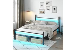 CollaredEagle Full Bed Frame with Headboard and Footboard,Heavy Duty Steel Slats Support Metal Bed Frame with Charging Station, Black