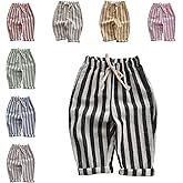 Boys' Cotton Linen Harem Bloomers Pants Elastic Waist Jogger Pants Kids Casual Striped Trousers Infant Long Sweatpants