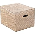 Kouboo La Jolla Rattan Box Basket - Wicker Storage Basket with Lid, Decorative Storage, Toy Box, Laundry Hamper, Kitchen, Living Room Storage Bin, White-wash