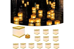 FUELYE 12Pack Floating Square Lanterns with LED Flameless Candles,Outdoor Lanterns Decorative with Waterproof,Floating Candles for Pool,River,Memorials,Wedding,Bar,and Parties…… (12 Square)