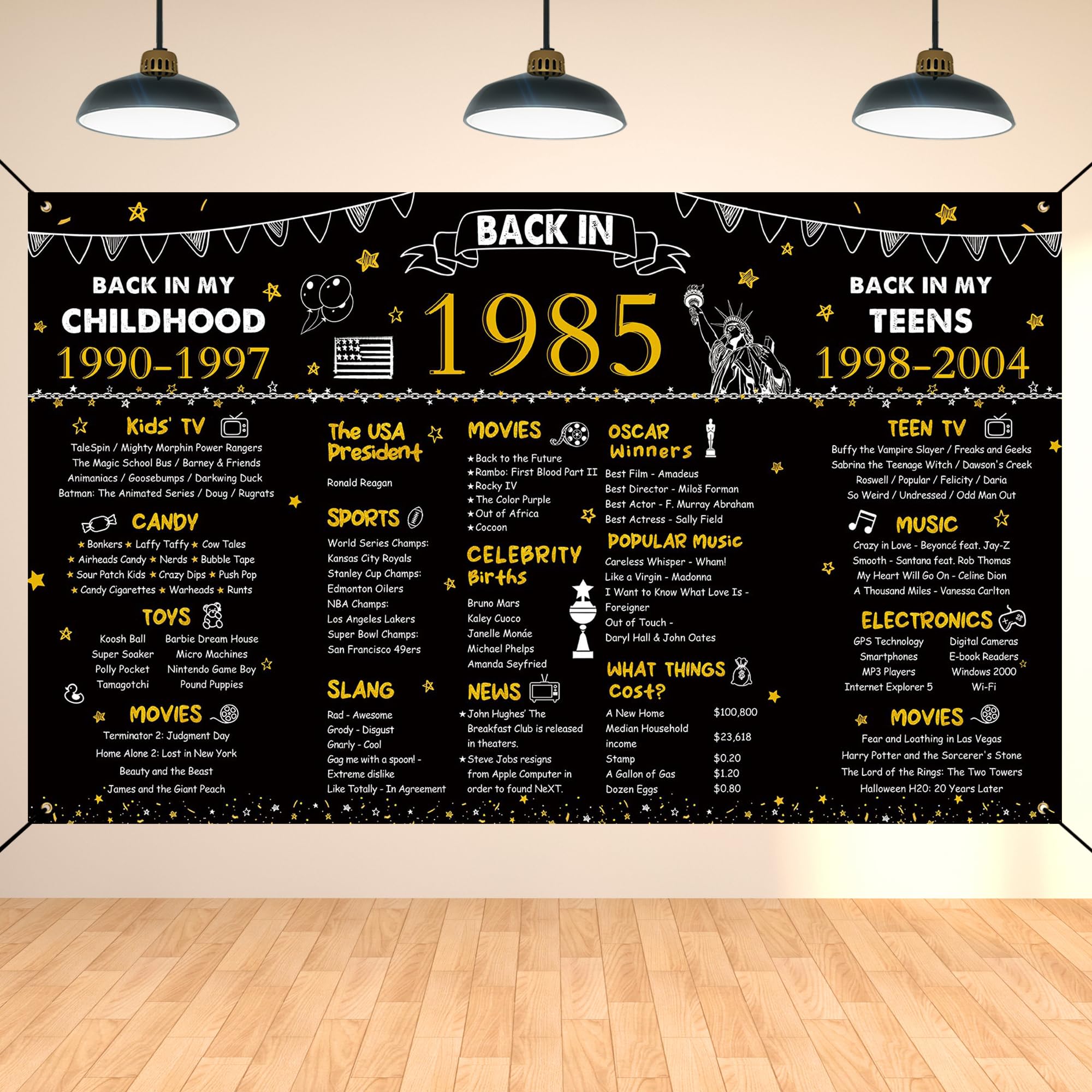 DARUNAXY 40th Birthday Black Gold Party Decoration, Back in 1985 Banner ...