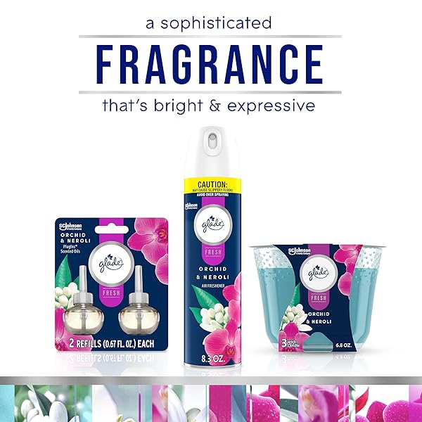 GLADE PLUGINS REFILLS AIR FRESHENER, SCENTED AND ESSENTIAL OILS FOR HOME AND BATHROOM, ORCHID & NEROLI, FRESH COLLECTION 1.34 FL OZ, 2 COUNT