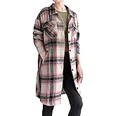 Minibee Women's Flannel Shirt Jacket Plaid Long Sleeve Shacket Button Down Blouses Tops with Pockets