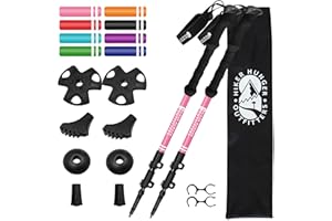 HIKER HUNGER OUTFITTERS Aircraft Aluminum Trekking Poles by USA Brand - Ultra Strong Lightweight Collapsible Hiking Poles w/Cork Grips & Quick Adjustable Flip Locks