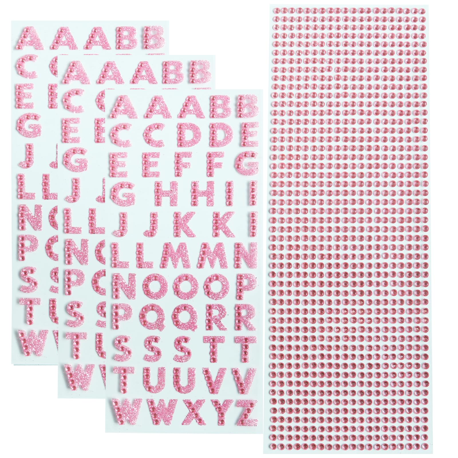 Photo 1 of 3 Sheets Glitter Alphabet Stickers and 1 Sheet Rhinestones Stickers Adhesive Rhinestone Letter Sticker for Decoration, Scrapbooking and DIY Crafts (Pink)