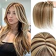ELEVAVE Hair Toppers for Women Real Human Hair, 360° 3D Cover Middle Bangs Hair Pieces for Women (P4/27)