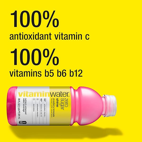 VITAMINWATER ZERO SHINE, ELECTROLYTE ENHANCED WATER W/VITAMINS, STRAWBERRY LEMONADE DRINK, 20 FL OZ