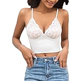 Luna & Sun Floral Lace Satin Camisole Unlined Wireless Bralette with Raffle Back