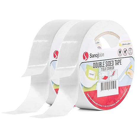 Sanojtape Doppelseitiges Klebeband (2-Pack) für Büro Foto Dekoration 25mm x 20m