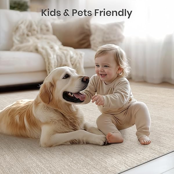 VALENRUG WASHABLE RUGS 5X8 – STAIN RESISTANT 5X8 AREA RUGS FOR LIVING ROOM, NON SLIP BACKING PRINTED RUGS FOR BEDROOM, FOLABLE MACHINE WASHABLE AREA RUG (5’X8′, BEIGE)