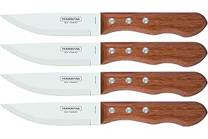 Tramontina 5” Jumbo Steak Knives Set of 4, Sharp Knife with Wooden Handle, ‎Camping, Kitchen, Rustic, 22399079