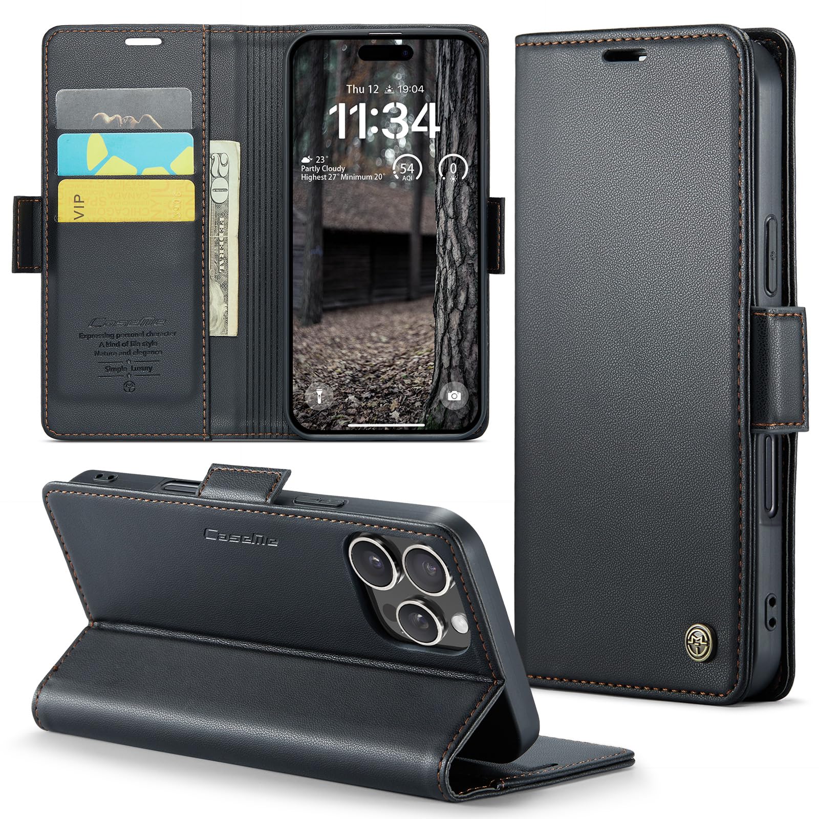 Phernykas for iPhone 16 Pro Max Wallet Case with Card Holder, Kickstand RFID Blocking Magnetic Closure Shockproof Protective PU Leather Case for iPhone 16 Pro Max Flip Case Wallet - Black — image 1