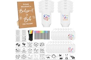 SytuHete 69 Pcs Baby Bib Bodysuit Baby Shower Set Baby Shower Game Sign Baby Feeder Bib Newborn Bodysuit Fabric Marker
