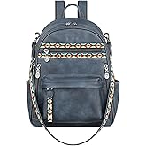 FADEON Small Backpack Purse for Women Designer PU Leather Roomly Mini Backpacks Multi Pocket Fashion Shoulder Backpack