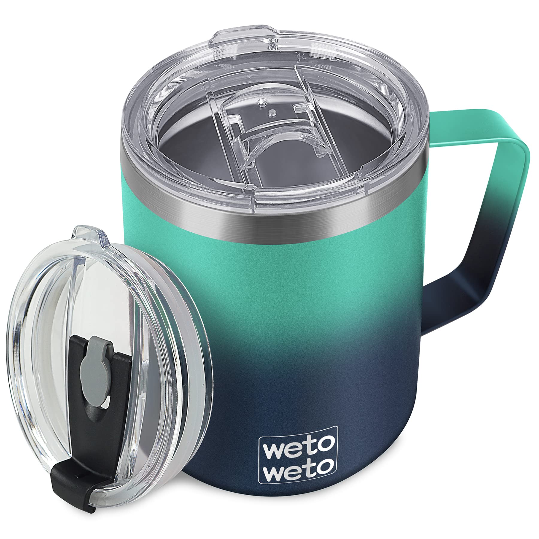 Photo 1 of WETOWETO 14 oz Coffee Mug Set, Vacuum Insulated Camping Mug with Lid, Double Wall Stainless Steel Travel Tumbler, Coffee Cup Outdoor, Powder Coated Secret Ocean