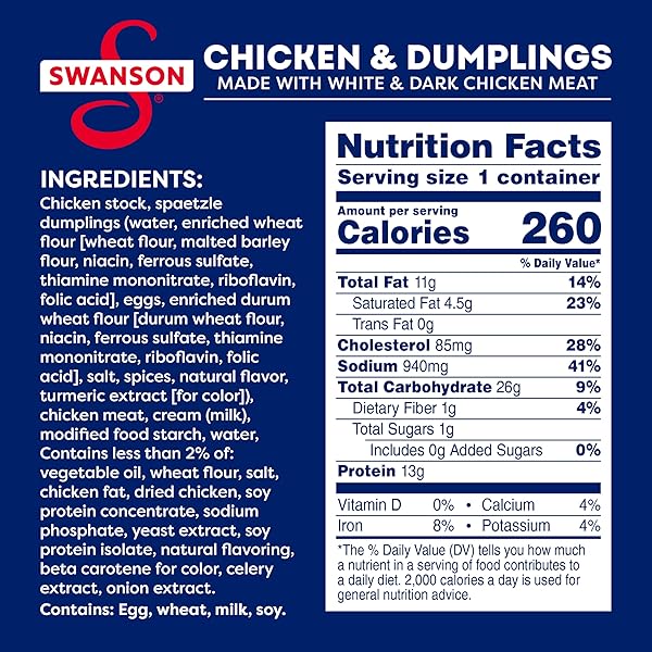 SWANSON CHICKEN & DUMPLINGS MADE WITH WHITE & DARK CHICKEN MEAT, 10.5 OUNCE CAN