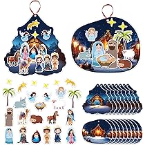 FaCraft Crèche De Noël Pour Enfants – 24 Autocollants Pour Créer Une Scène De Noël, Kit De Bricolage Pour L'école Du Dimanche, Cadeaux Religieux Chrétiens De Noël