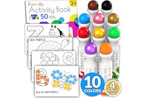 Funcils 10 Washable Dot Markers for Toddlers - Non Toxic Paint Dotters & Bingo Markers - Dot Markers for Kids & Preschoolers | Dabber Markers for Kids | Fun Dot Art Supplies with 50 Activity Sheets