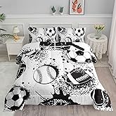 Axolotl Ball Sports Comforter Set Twin,Football Soccer Bedding Set,Football Baseball Game Comforter Set,Baseball Bedding Set,Hip Hop Graffiti Artwork Bedding for Boys Kids Men,1 Quilt 2 Pillowcases