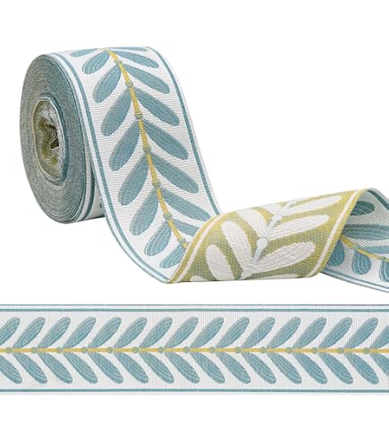 Ruban Dentelle Brodé Ethnique - 7 M X 45 Mm, Motif Jacquard Géométrique Turquoise, Pour Couture Et DIY