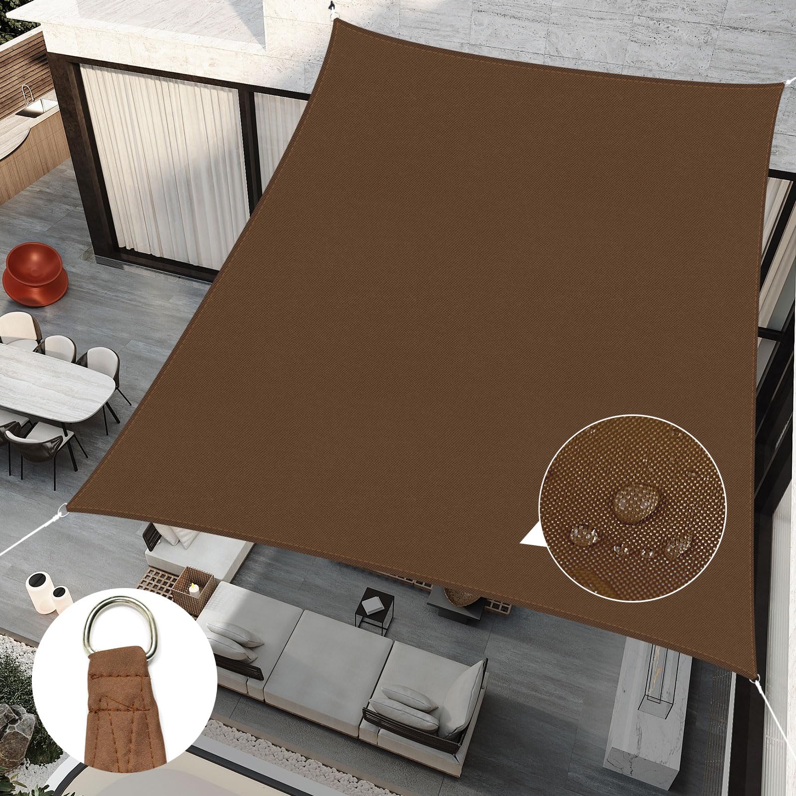 Photo 1 of RICHIE Upgrade 12'x16' Sun Shade Sail Rectangle Canopy, Water Resistant & UV Block Sunshade for Outdoor Patio Lawn Beach Garden Carport Backyard Deck Pergola, Brown