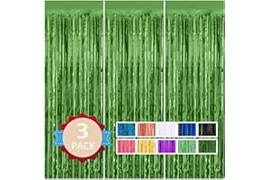 PABUES 3 Pack 3.3 ft x 9.9 ft Green Tinsel Curtain Party Backdrop Decorations, Metallic Foil Fringe Backdrop Door for Bachelorette Party Decorations,Green Streamers,Green Birthday Backdrop