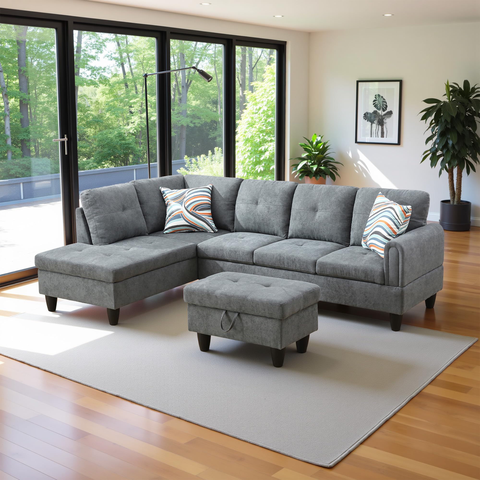 Photo 1 of ** PARCIAL SET ** Lyngins 97" Oversized Sectional Couch, L Shaped Couch with Storage Ottoman, Modern Modular Sofa with Deep Seat, Sectional Couches for Living Room and Office, Dark Grey (Fluffy Fabric)