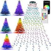 Dazzle Bright Smart Christmas Tree Lights, 448 LED Color Changing Waterfall Tree Topper Lights with Remote &amp; APP, 8.2FT X 16 Lines RGB Christmas Light for Indoor Outdoor Party Xmas Decoration
