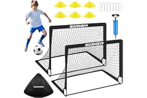 BORNEW Kids Soccer Goal for Backyard Set - 2 Set of 6X4 / 4X3 ft Toddler Soccer Nets Training Equipment, Soccer Ball, Pop Up Portable Soccer Set for Kids and Youth Games and Training Goals Ages 3-16 Gift