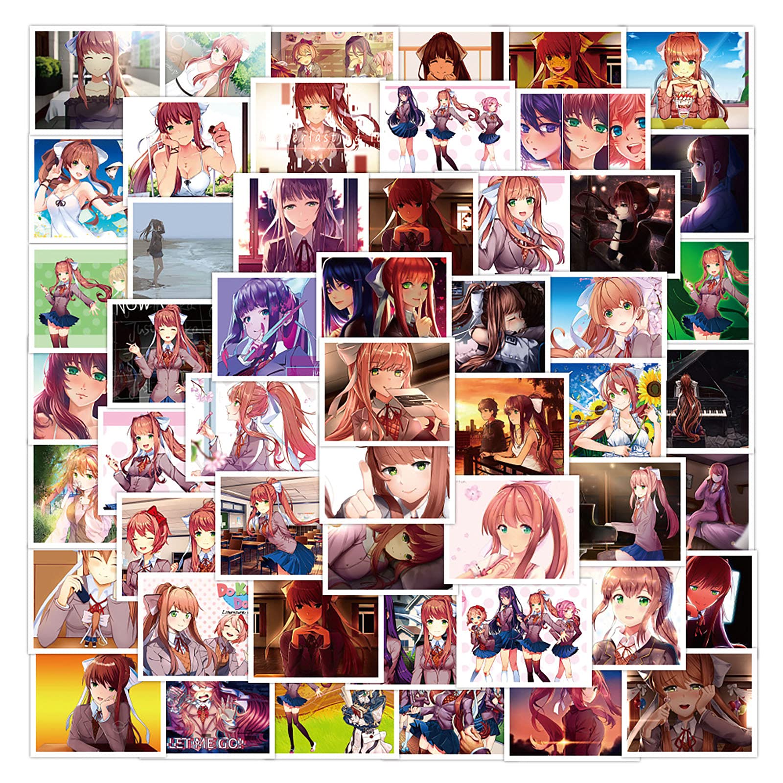 52pcs Monika Stickers Team Salvato Game Doki Doki Literature Club Decals Stickers for Teens Adult,Cool Cartoon Waterproof Vinyl Stickers for Laptop Car Bike Skateboard Bumper
