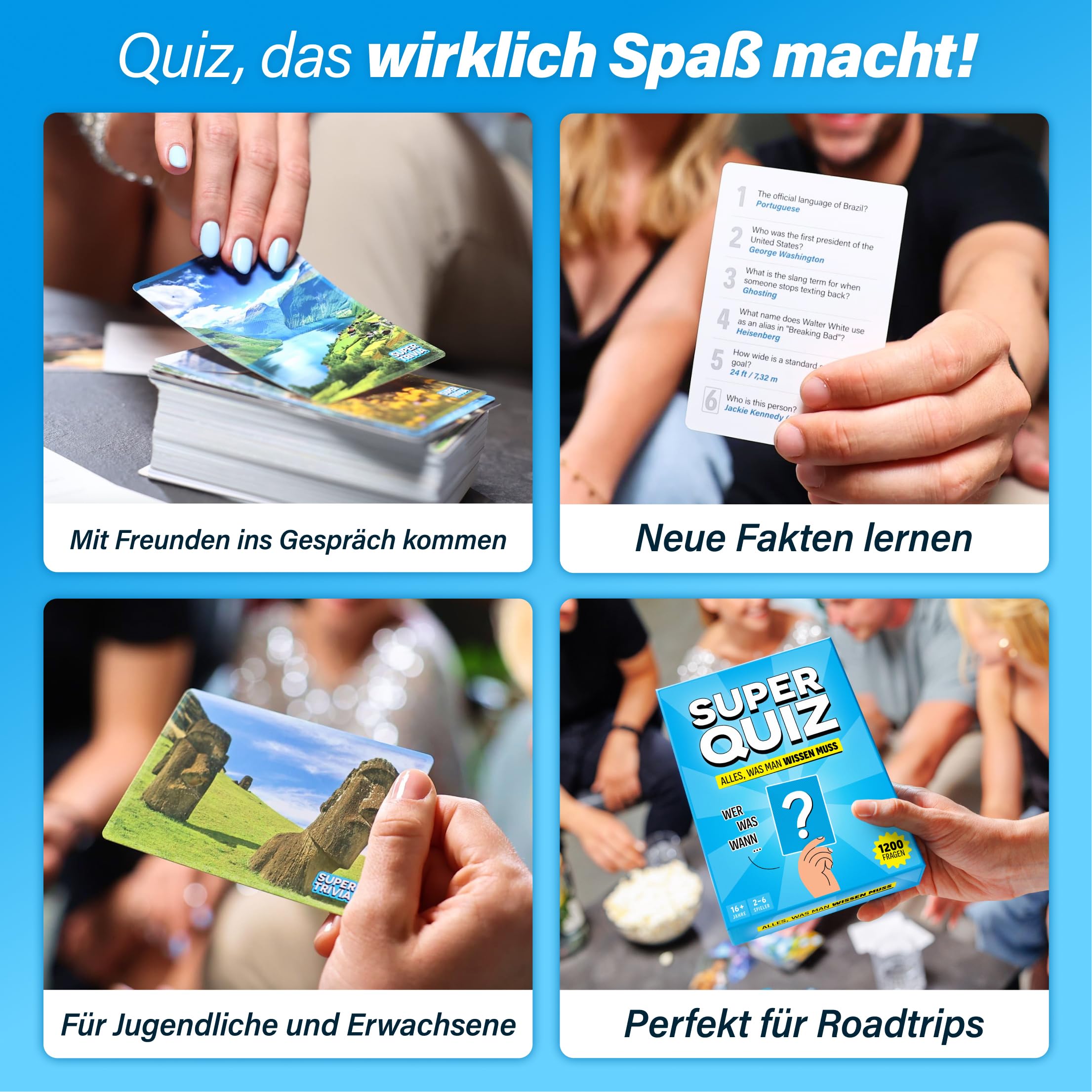 The World Game Super Quiz - Deutsche Version - Trivial Gesellschaftsspiele für Erwachsene mit 1200 Fragen - Brettspiele mit Quizkarten - Wissensspiel für Familie mit Teenagern - Party Spiele 6