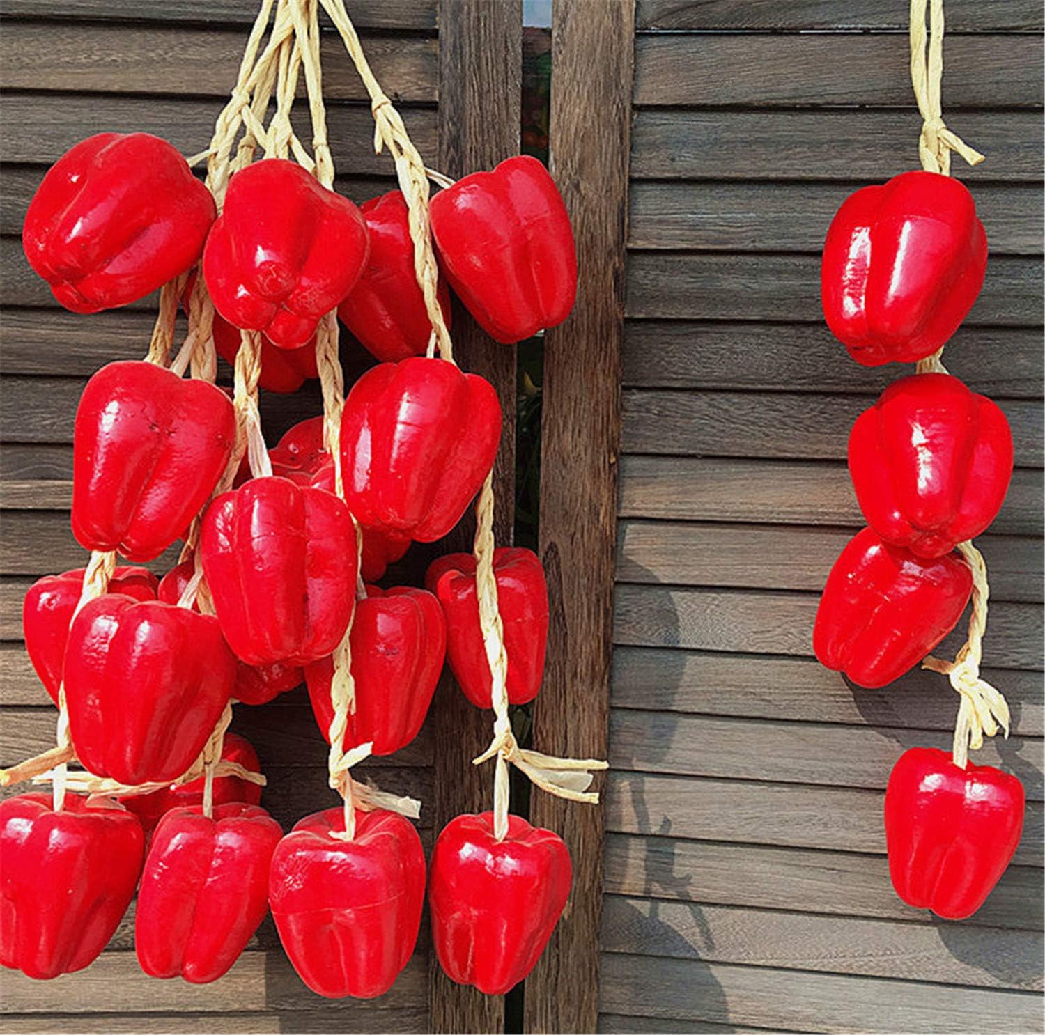 Skyseen Artificial Vegetable Lifelike Red Bell Pepper Strings Hanging for Home Wall Decor-3 Strings