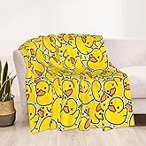 Duuppgo Cute Cartoon Duck Throw Blanket 60x50 Inch – Rubber Ducky Yellow Ducks Ultra Soft Anti-Pilling Flannel Blankets, Lightweight & Warm for Sofa, Bed, Camping, Travel