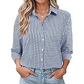 LOMON Womens Long Sleeve Button Down Shirts Casual Loose Fit Cotton Collared Blouses