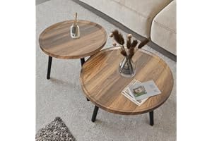 BBTEQEKN 2 Pcs Mid Century Modern Round Coffee Tables, Easy Assembly Nesting Tables, Natural Wood Color Minimalist Circle Cof