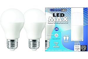 MIRACLE LED MiracleLED 604983 Max Cool Bulb, Replaces 100W Light Bulbs in 9' - 20' Ceilings, 12W 24-Pack, Cool White