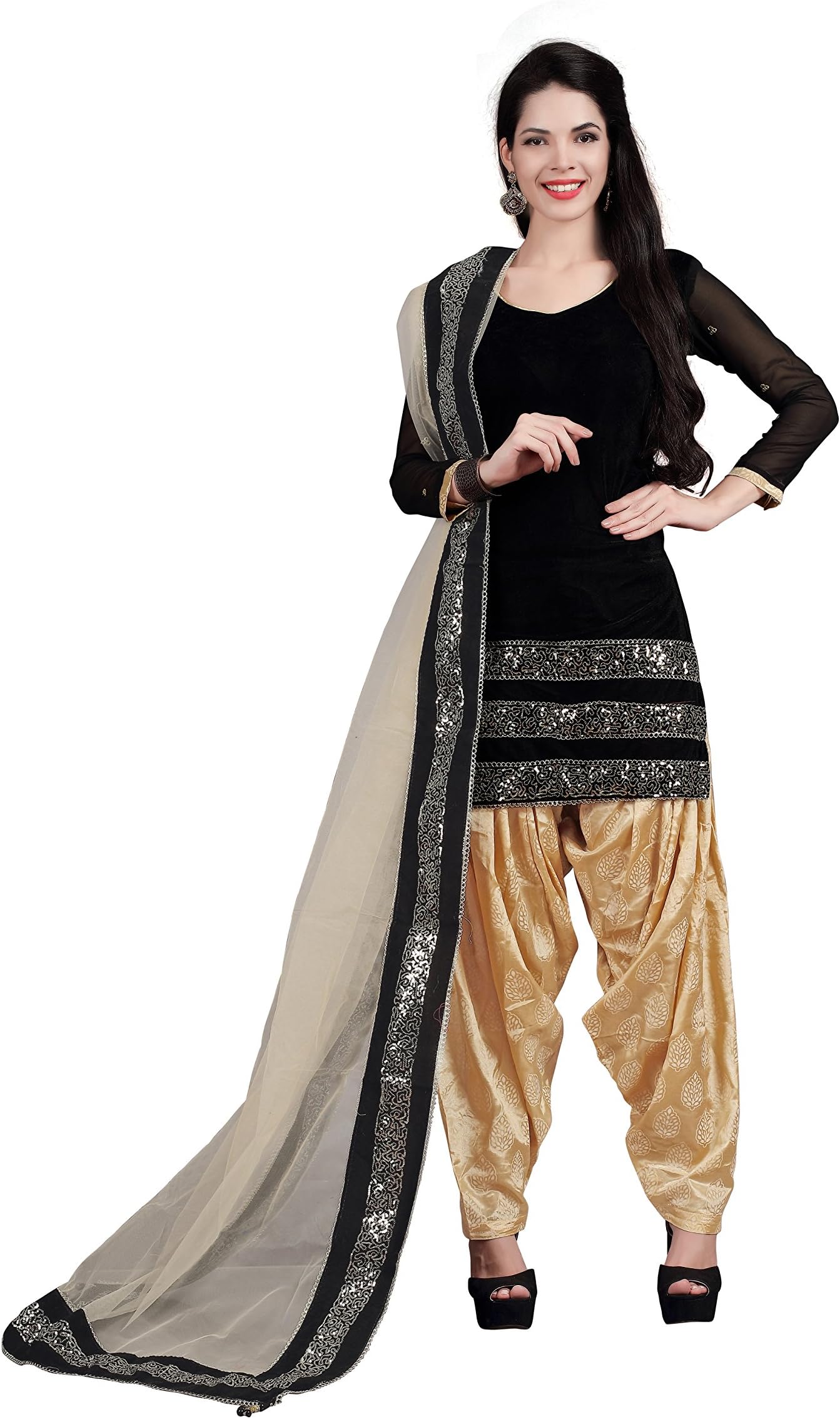 FKART Women's Velvet & Net Salwar Suit Material